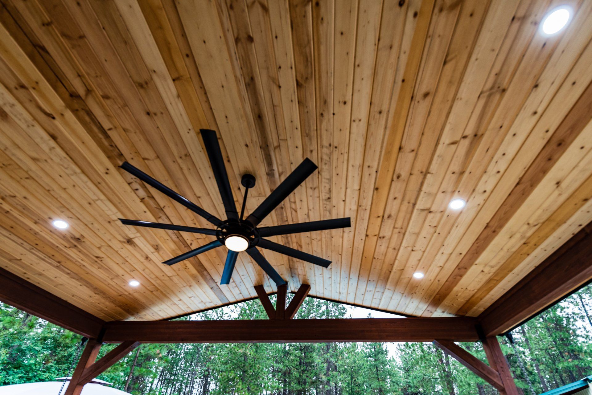 Prentice patio cover, under with ceiling fan