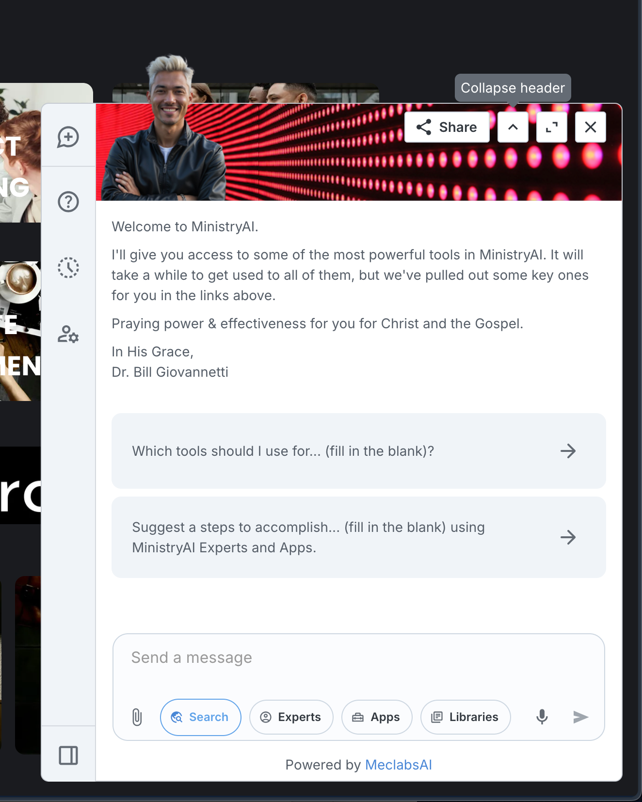 A screenshot of an AI page with a man 's picture on it.