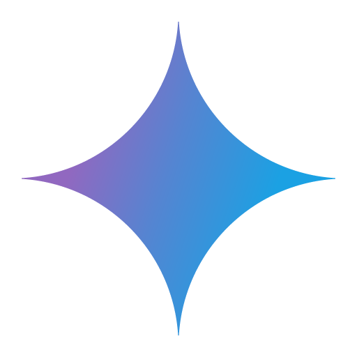 Blue and purple starburst shape with pointed edges.