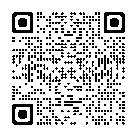A black and white qr code with dots on a white background.