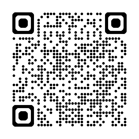 A black and white qr code with dots on it on a white background.