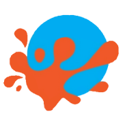 Blue circle with orange splatters.