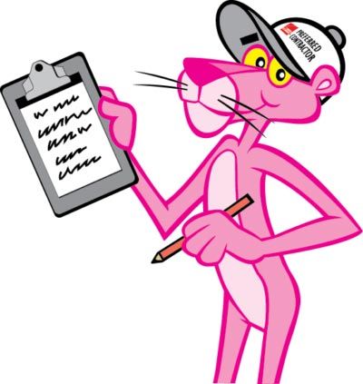 Pink Panther Holding Clipboard — Wisconsin Rapids, WI — Link's Contracting Inc.