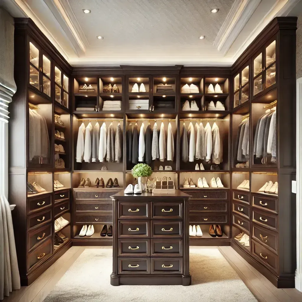 A walk in closet filled with lots of clothes and shoes