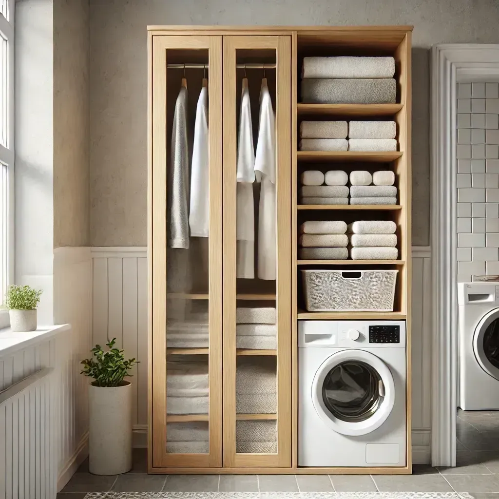 A laundry room with a washer and dryer in it