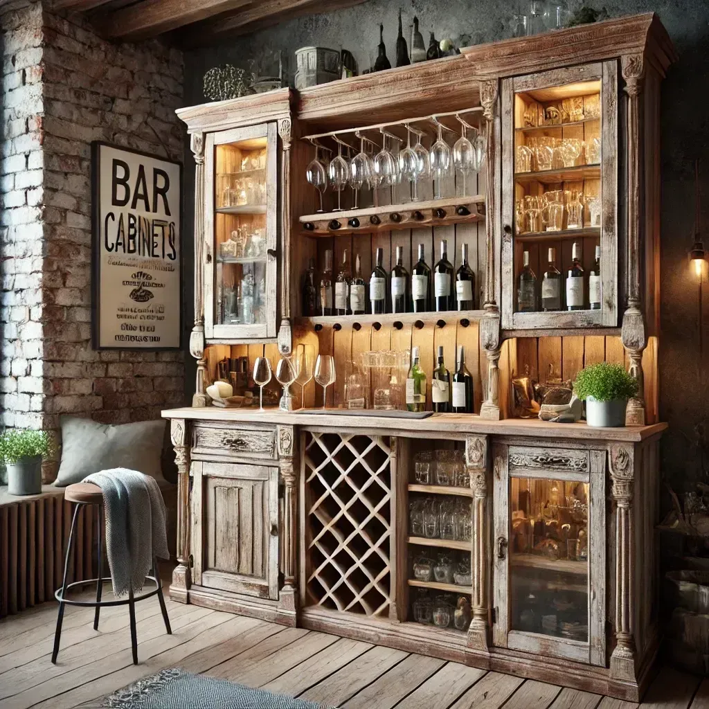 A room with a sign that says bar cabinets on it