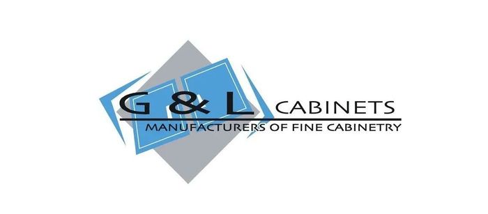 A logo for g & l cabinets manufacturing of fine cabinetry