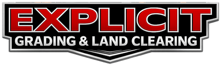 Logo reading “EXPLICIT” in red and white, with “Grading & Land Clearing” beneath on a black shield background