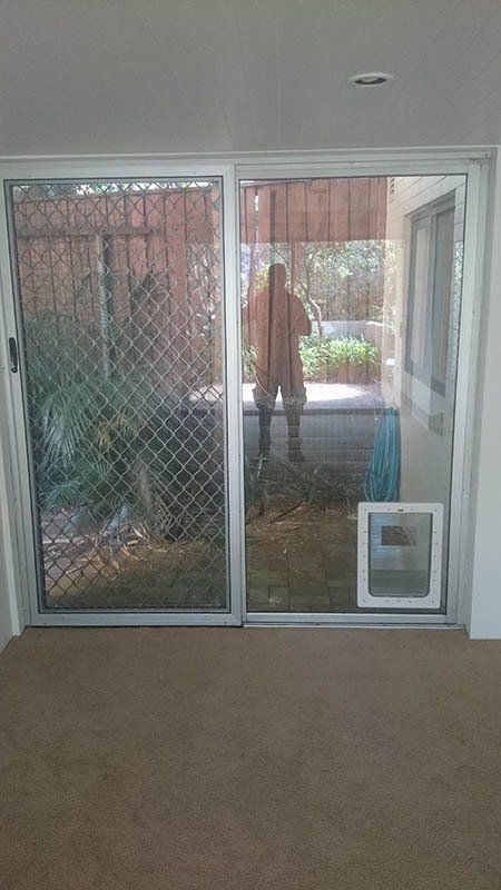 small pet door in window