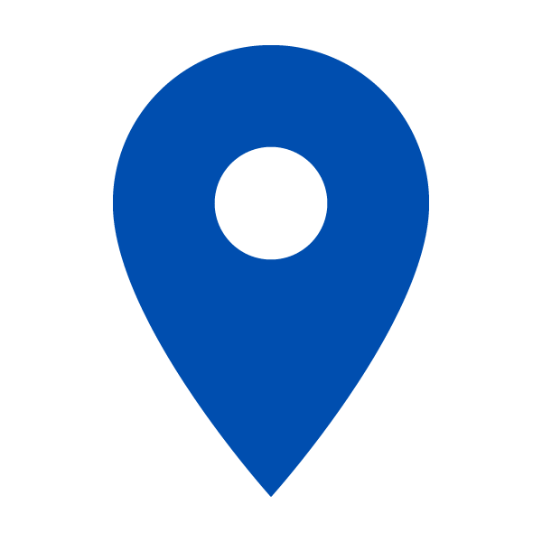 A blue map pin with a white circle in the middle.