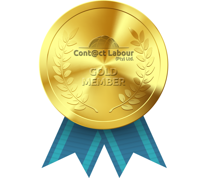 Gold member medal for Contact Labour Pty Ltd. with blue ribbon.