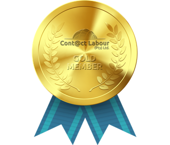 Gold member medal for Contact Labour Pty Ltd. with blue ribbon.