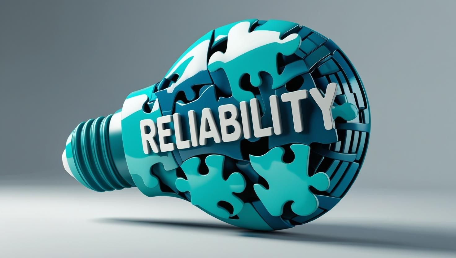 Lightbulb formed from puzzle pieces with the word "RELIABILITY" in white letters.
