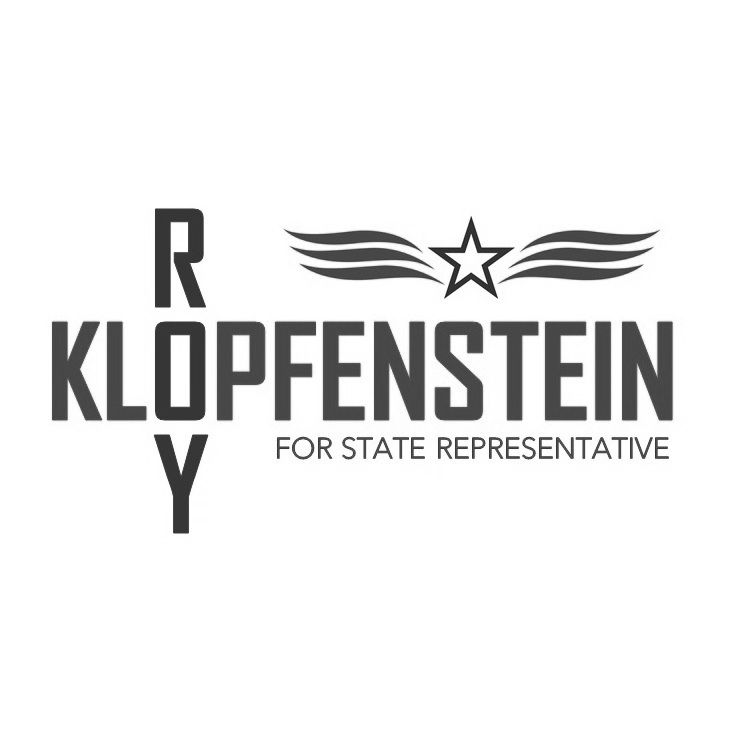 A black and white logo for Roy Klopfenstein for state representative.