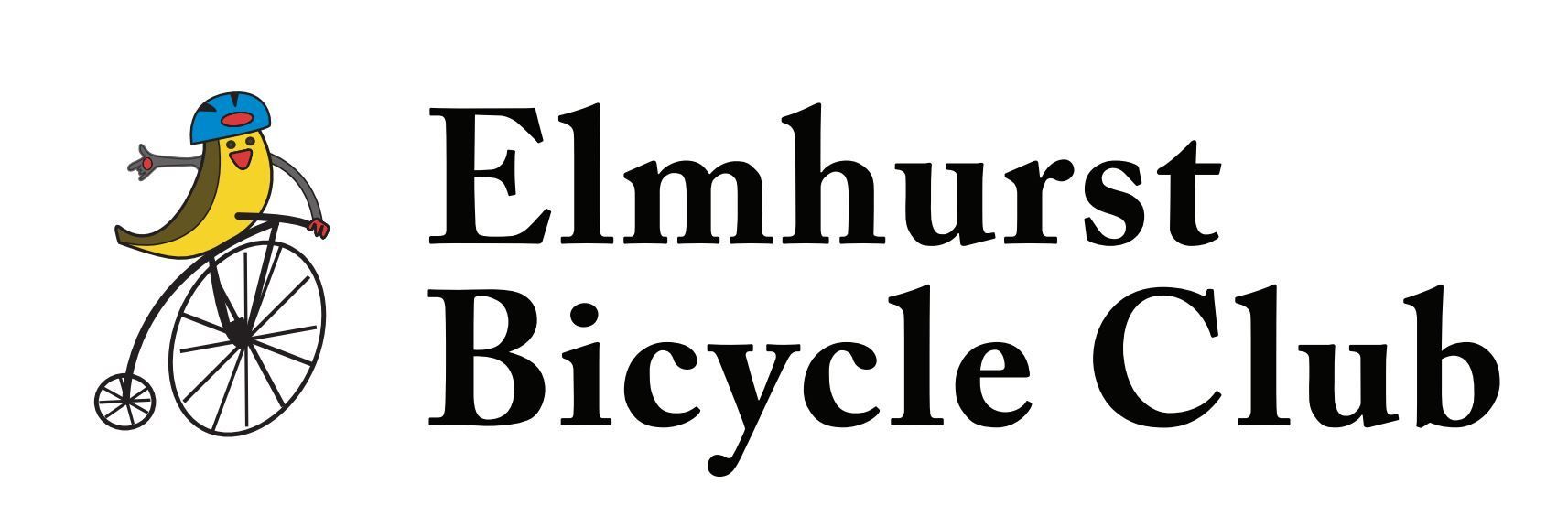 A logo for elmhurst bicycle club with a banana on a bicycle