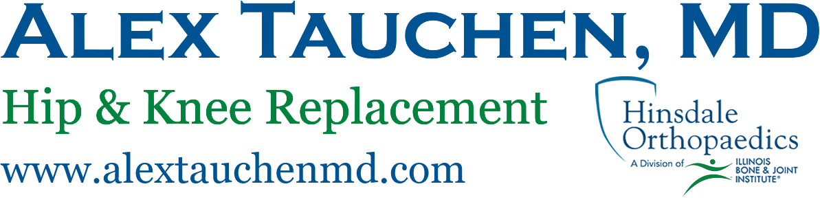 A logo for alex tauchen md hip and knee replacement