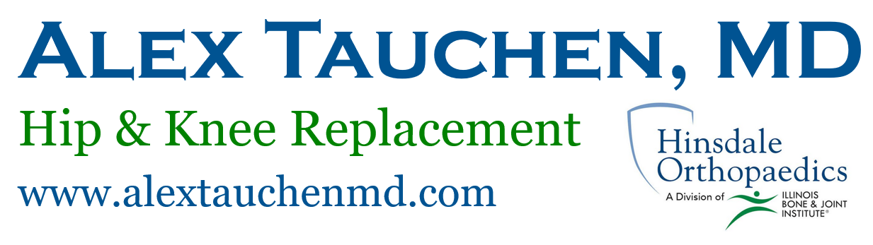 A logo for alex tauchen md hip and knee replacement