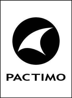 A black and white logo for pactimo with a shark in a circle.