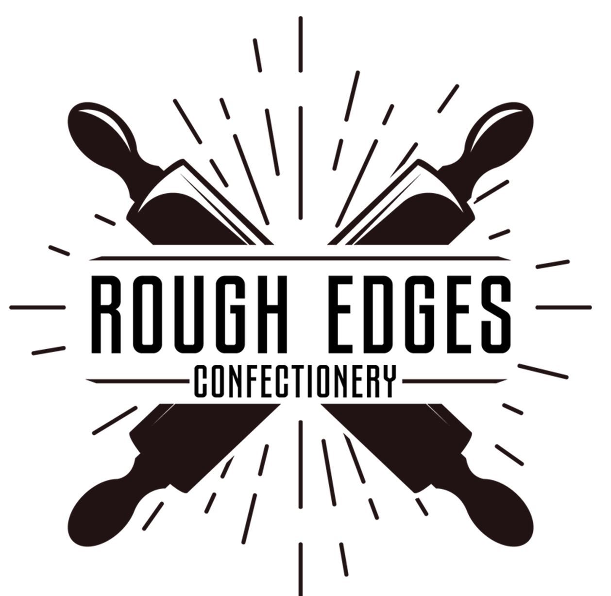 A black and white logo for rough edges confectionery