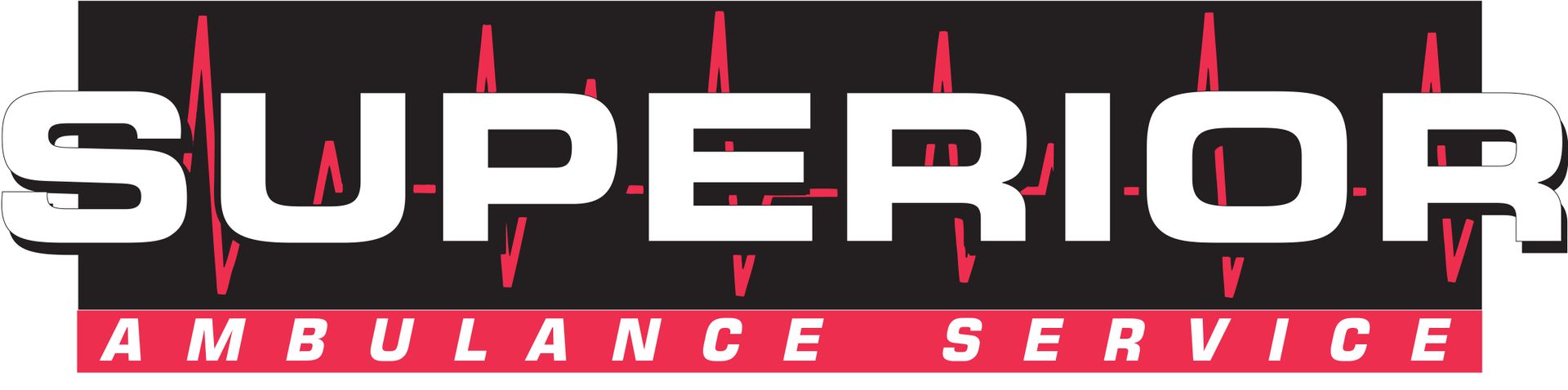 A logo for superior ambulance service with a heartbeat on it