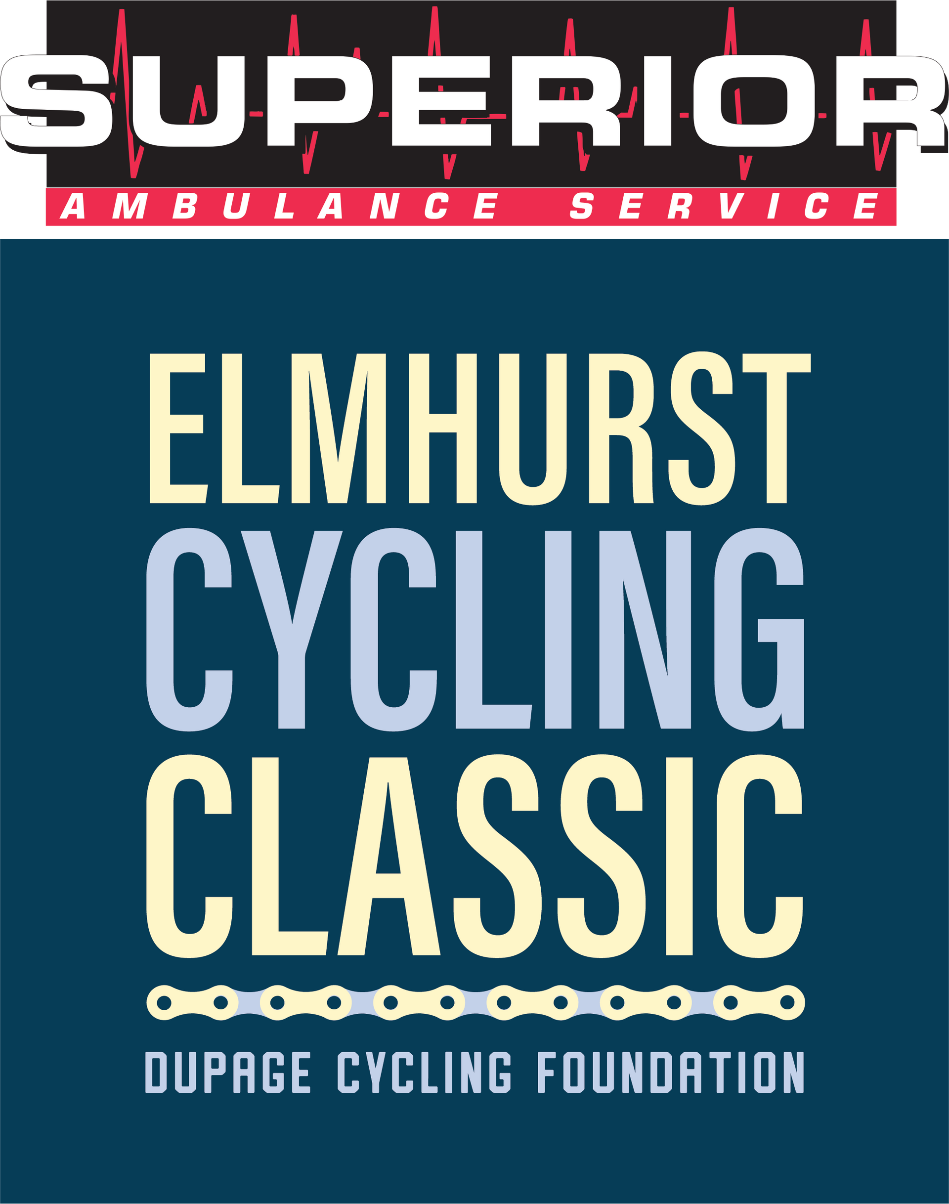 The logo for the elmhurst cycling classic dupage cycling foundation