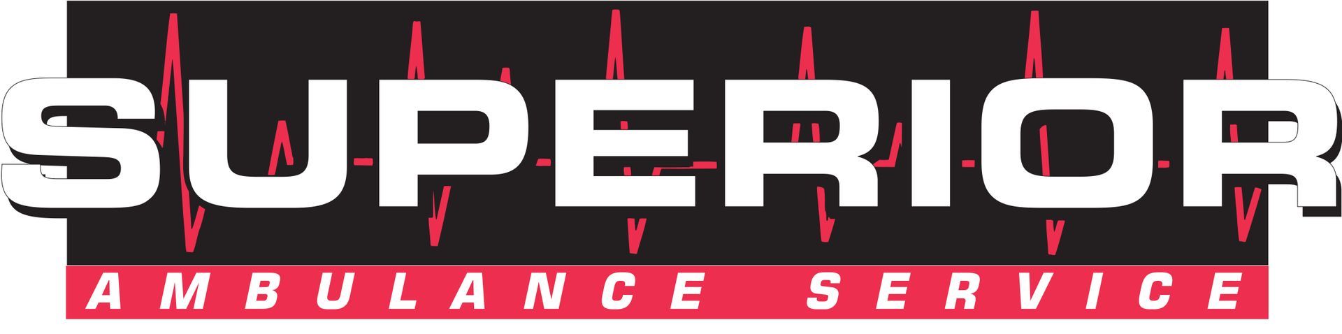 A logo for superior ambulance service with a heartbeat on it