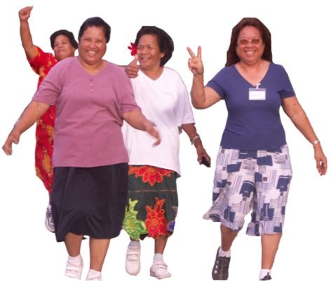 A group of women are walking together and one of them is wearing a name tag