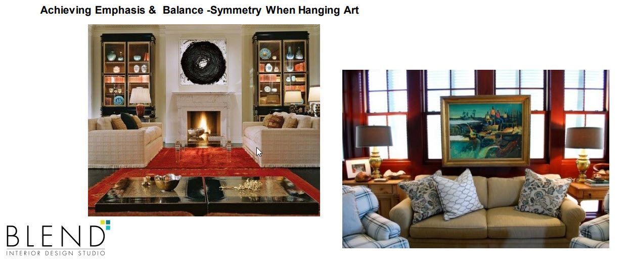A living room with a fireplace and a painting on the wall