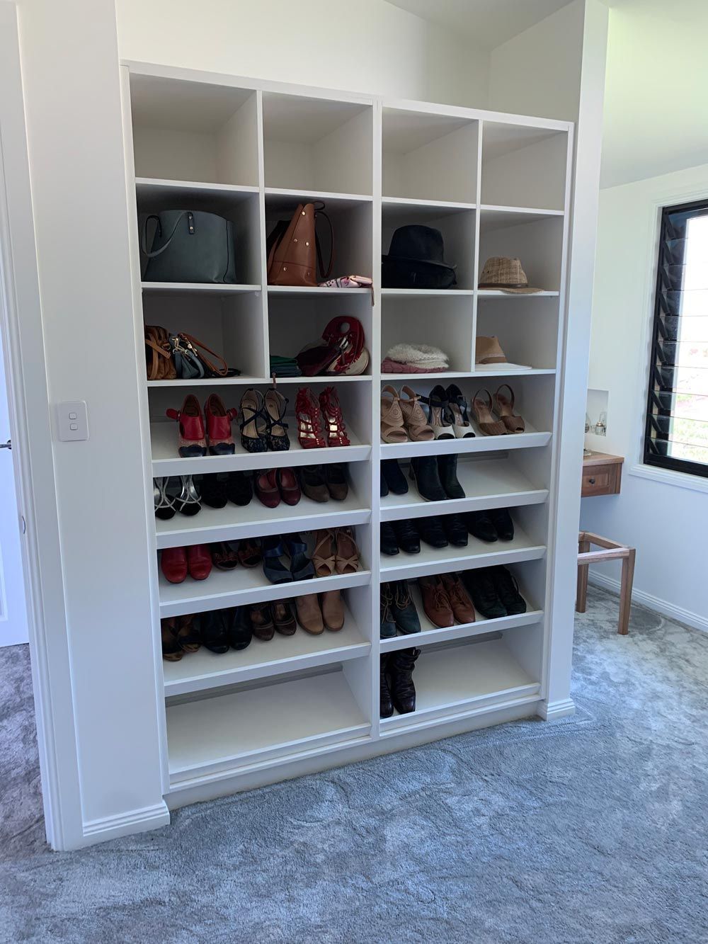 A Closet Filled With Lots Of Shoes And Handbags — Ben Lynch Cabinetmaking in 
 Ballina, NSW