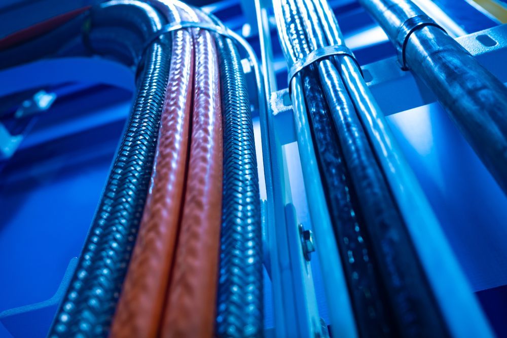 A Bunch Of Wires Are Connected To Each Other In A Blue Room — Firewerx In Dubbo, NSW