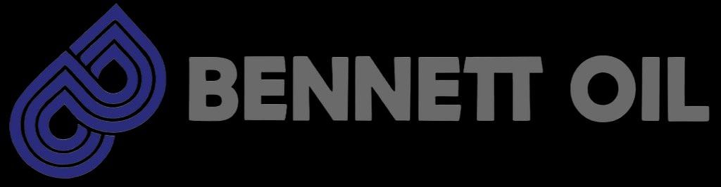 Logo of Bennett Oil: Blue interlocking teardrop shapes, gray text on black background.