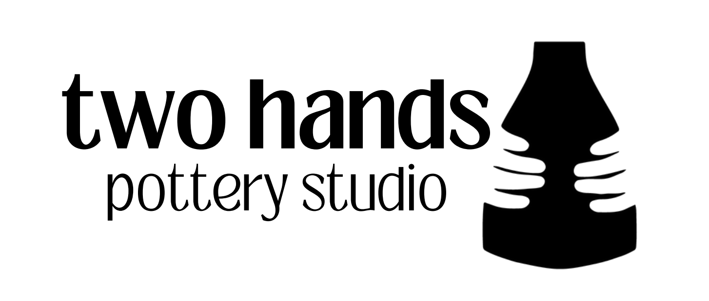 Logo: Black pottery shape with two hands, 