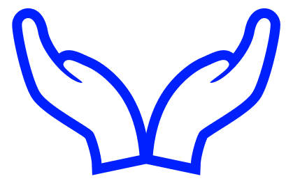 Blue outline of two cupped hands, palms up.
