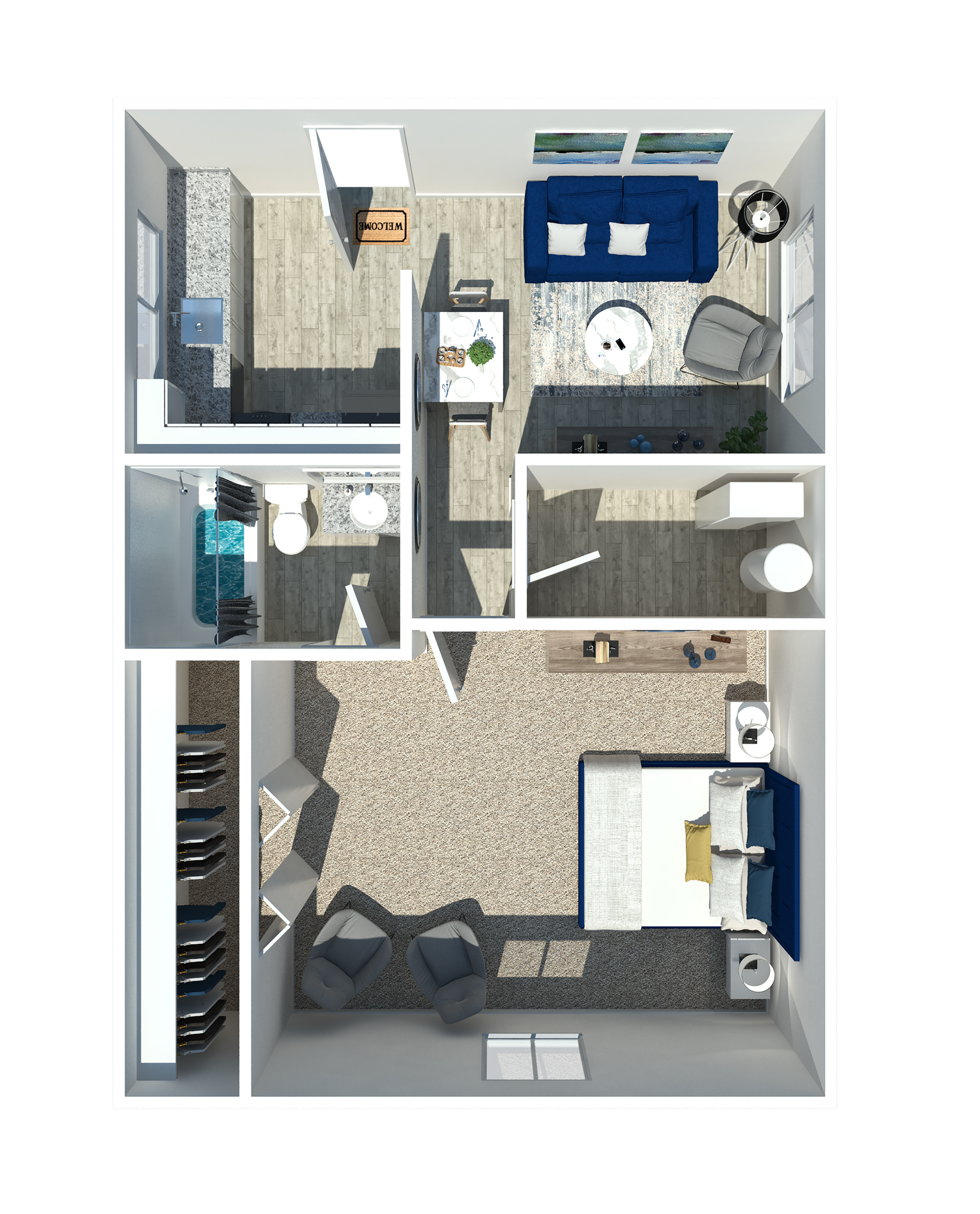 An aerial view of a floor plan of a house.