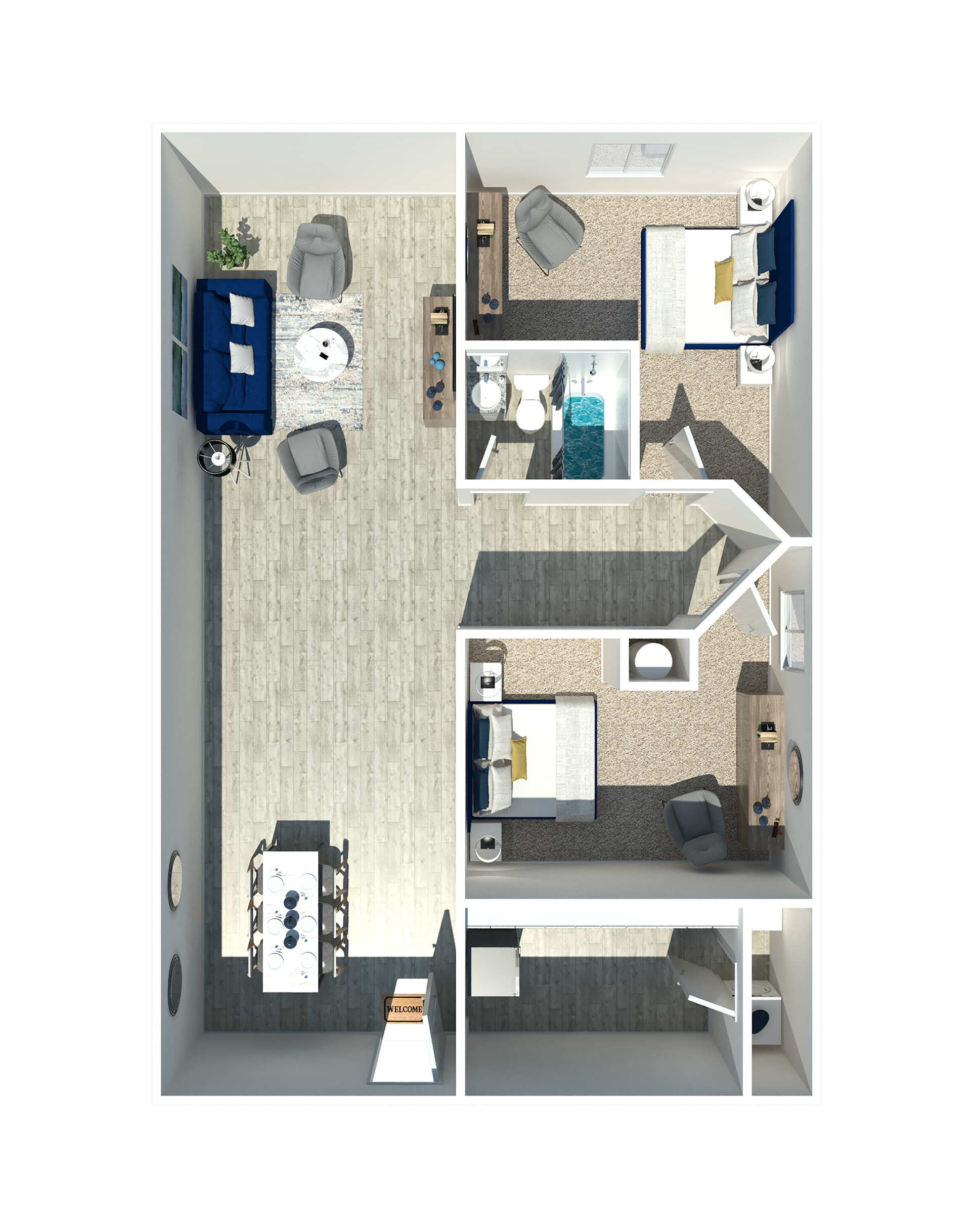 An aerial view of a floor plan of a house.