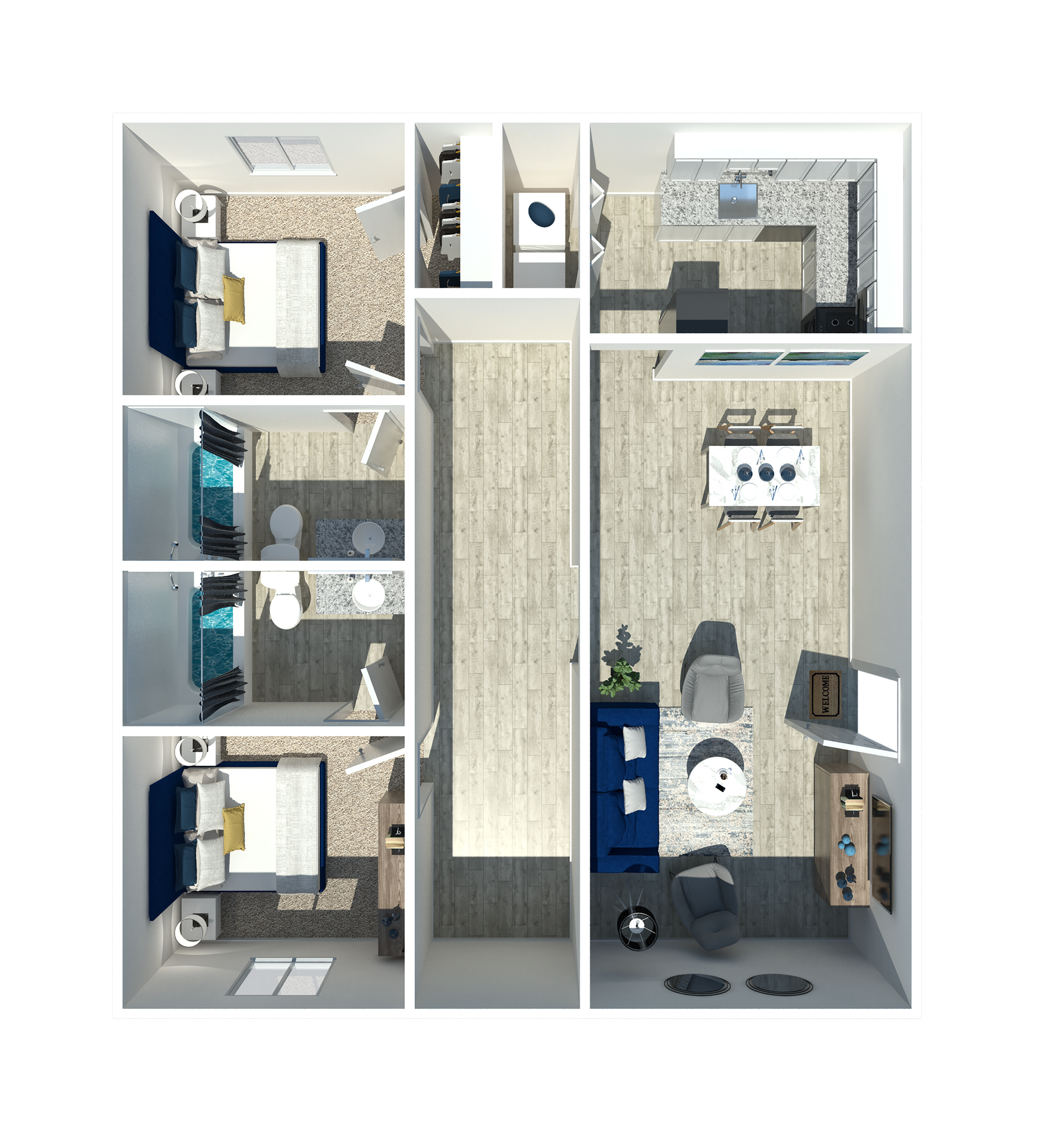 An aerial view of a floor plan of a house.