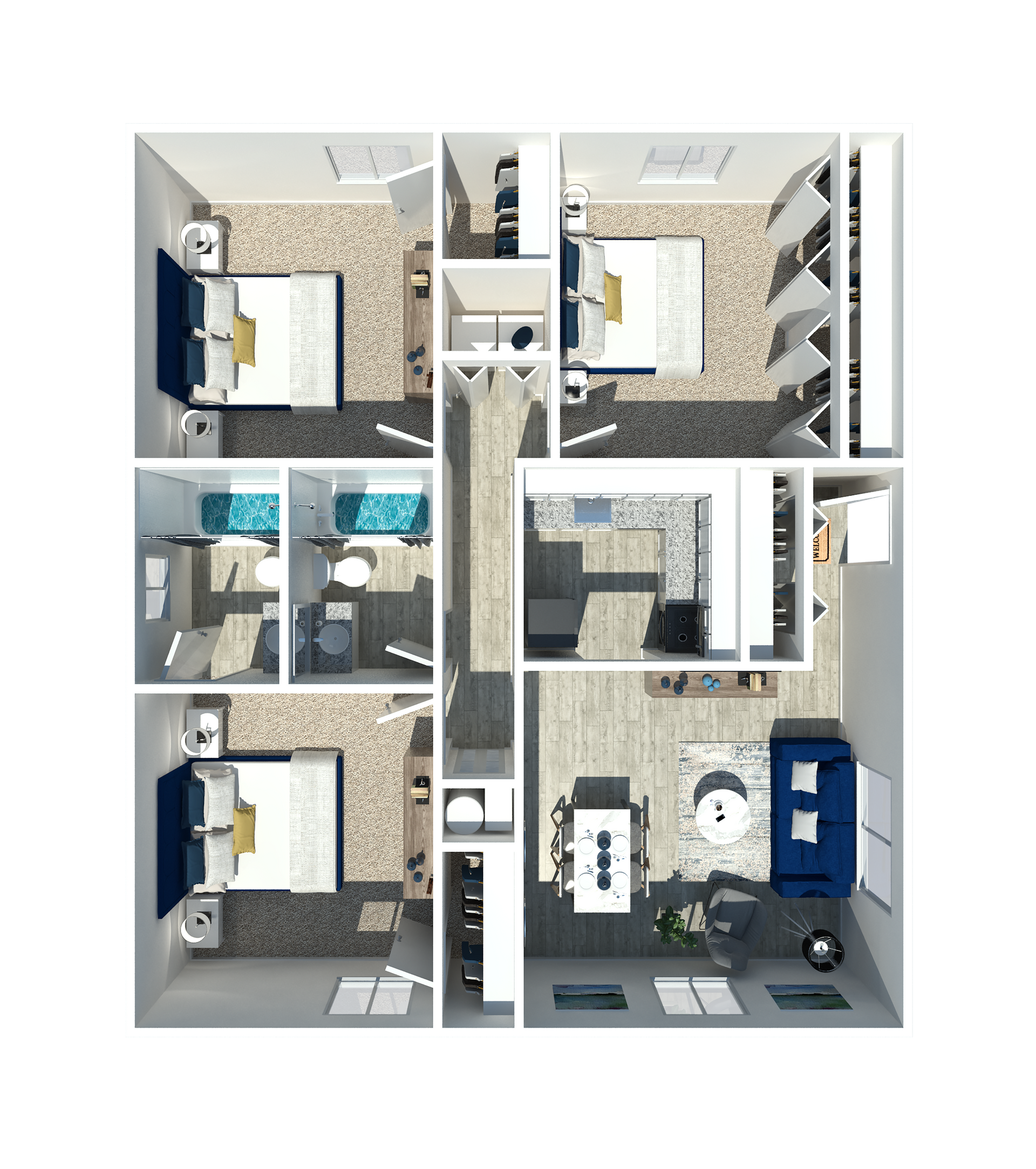 An aerial view of a floor plan of a house.