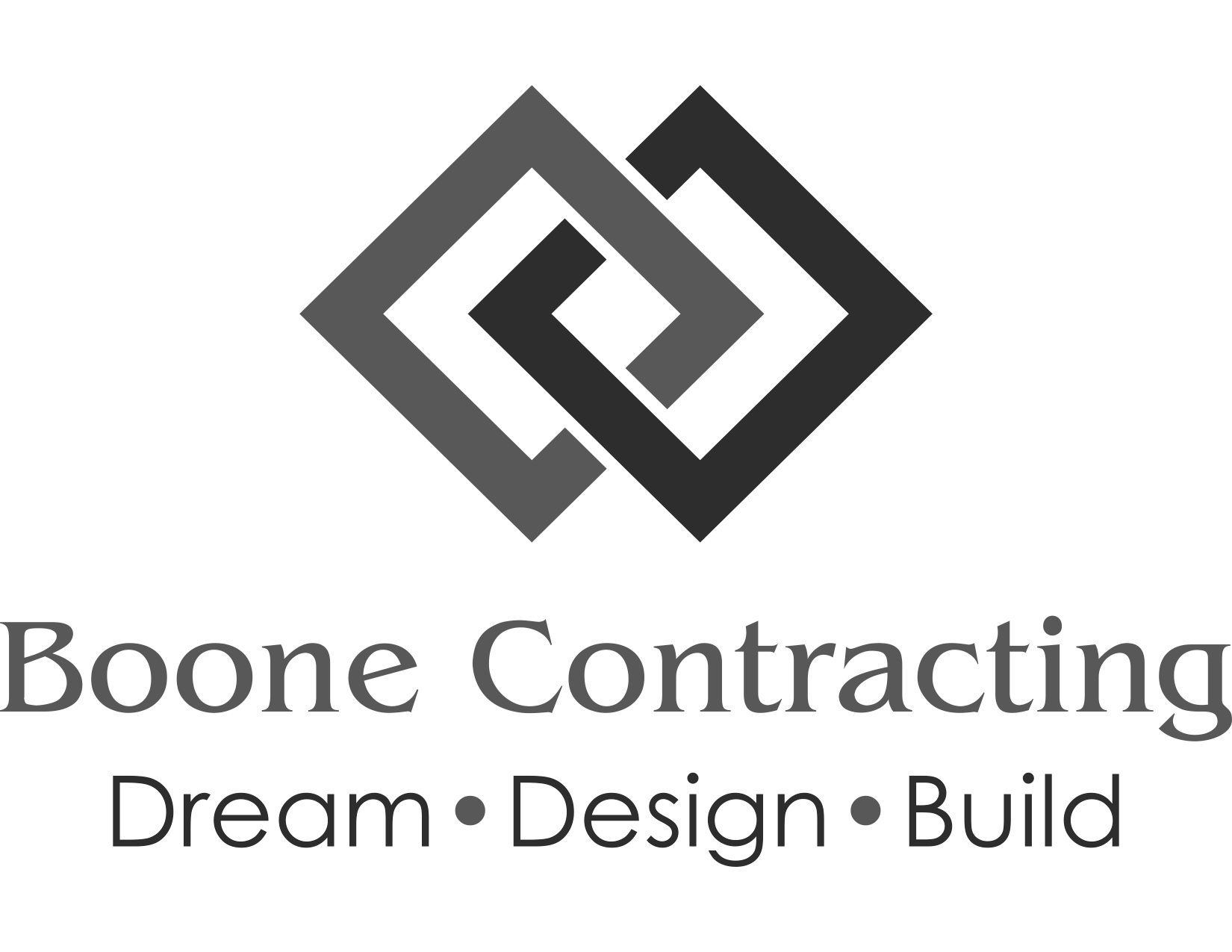 A black and white logo for boone contracting dream design build.