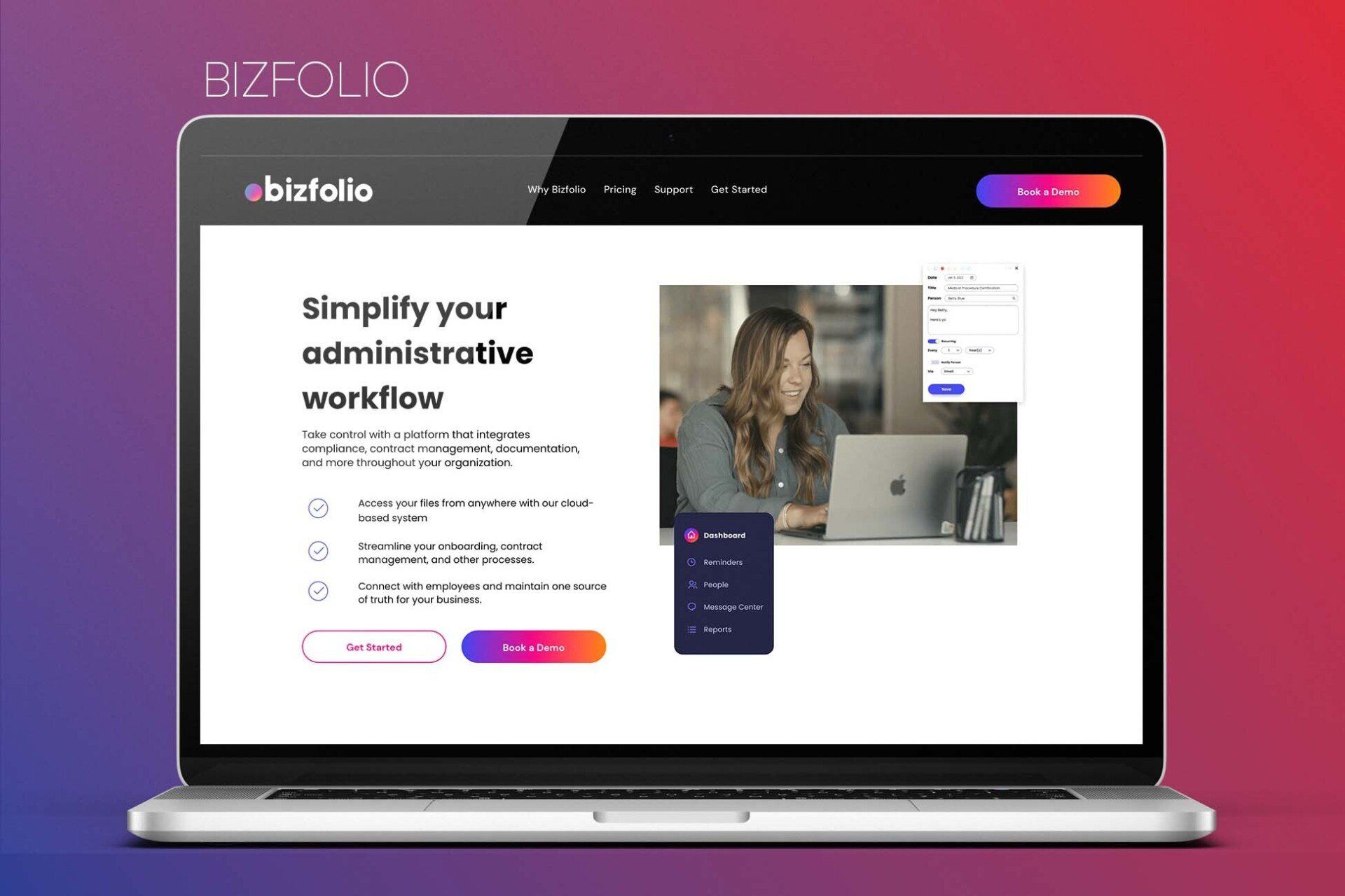 A laptop computer is open to a page that says `` simplify your administrative workflow ''.