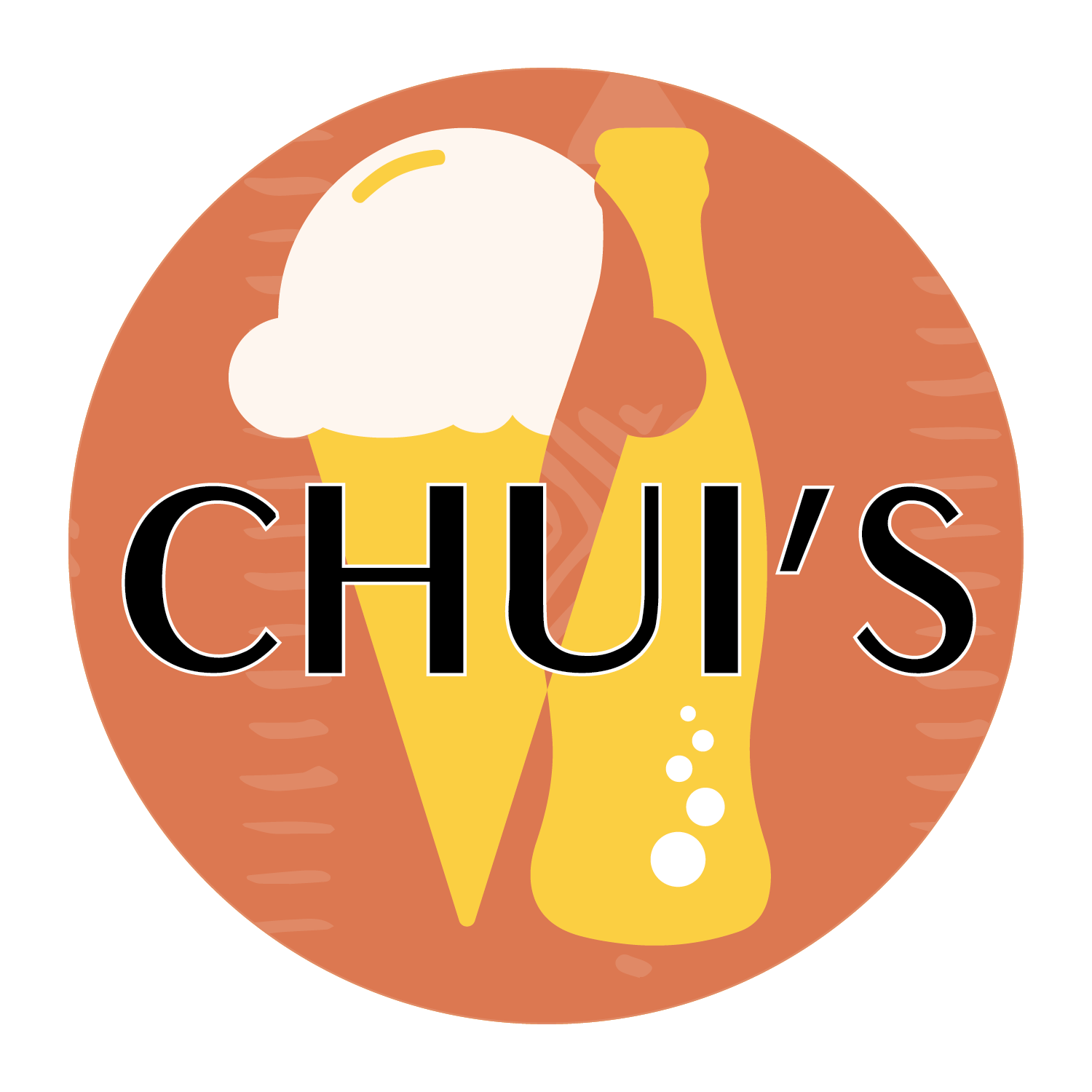 A logo for chui 's with an ice cream cone and a beer bottle