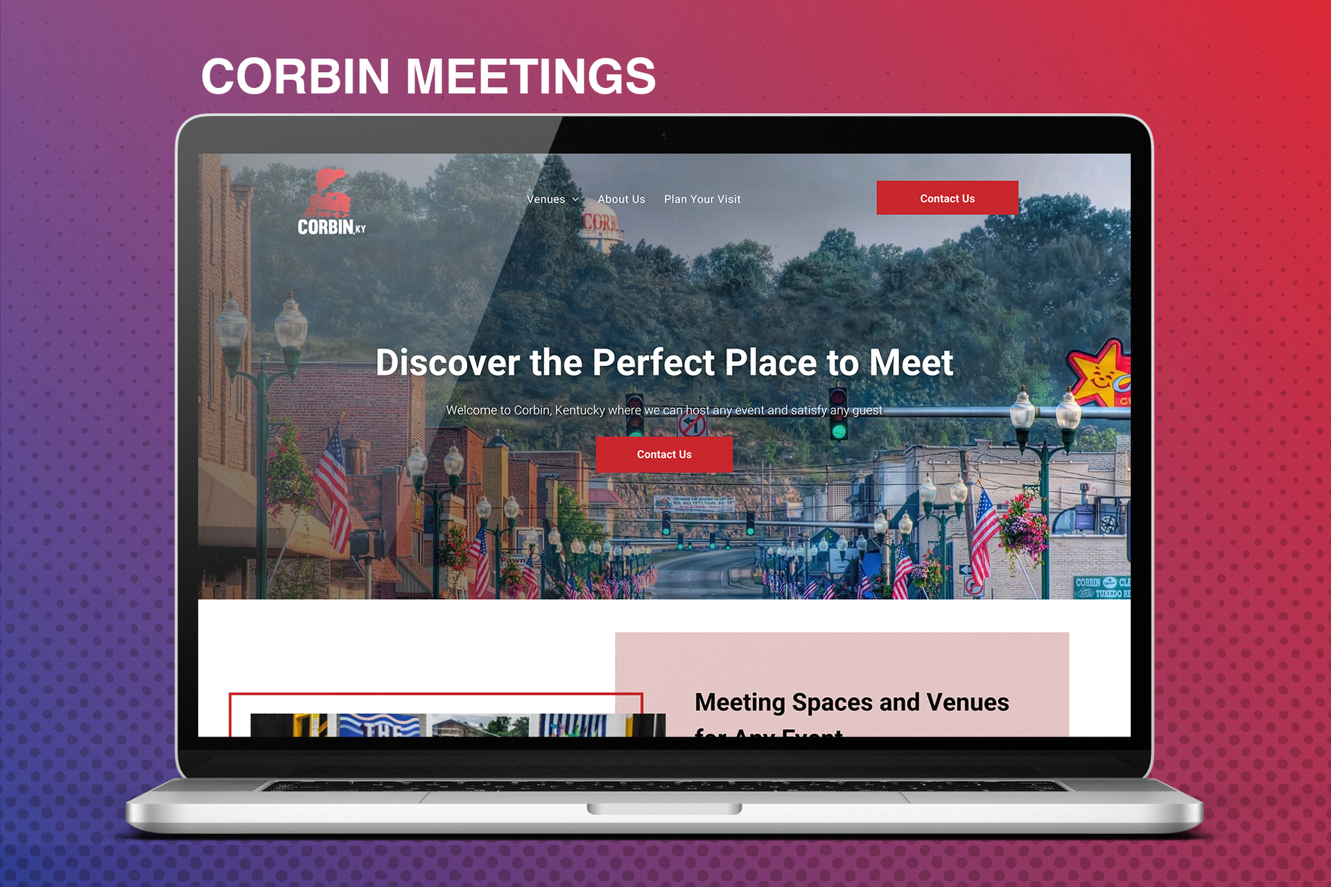 A laptop computer is open to a website for corbin meetings.