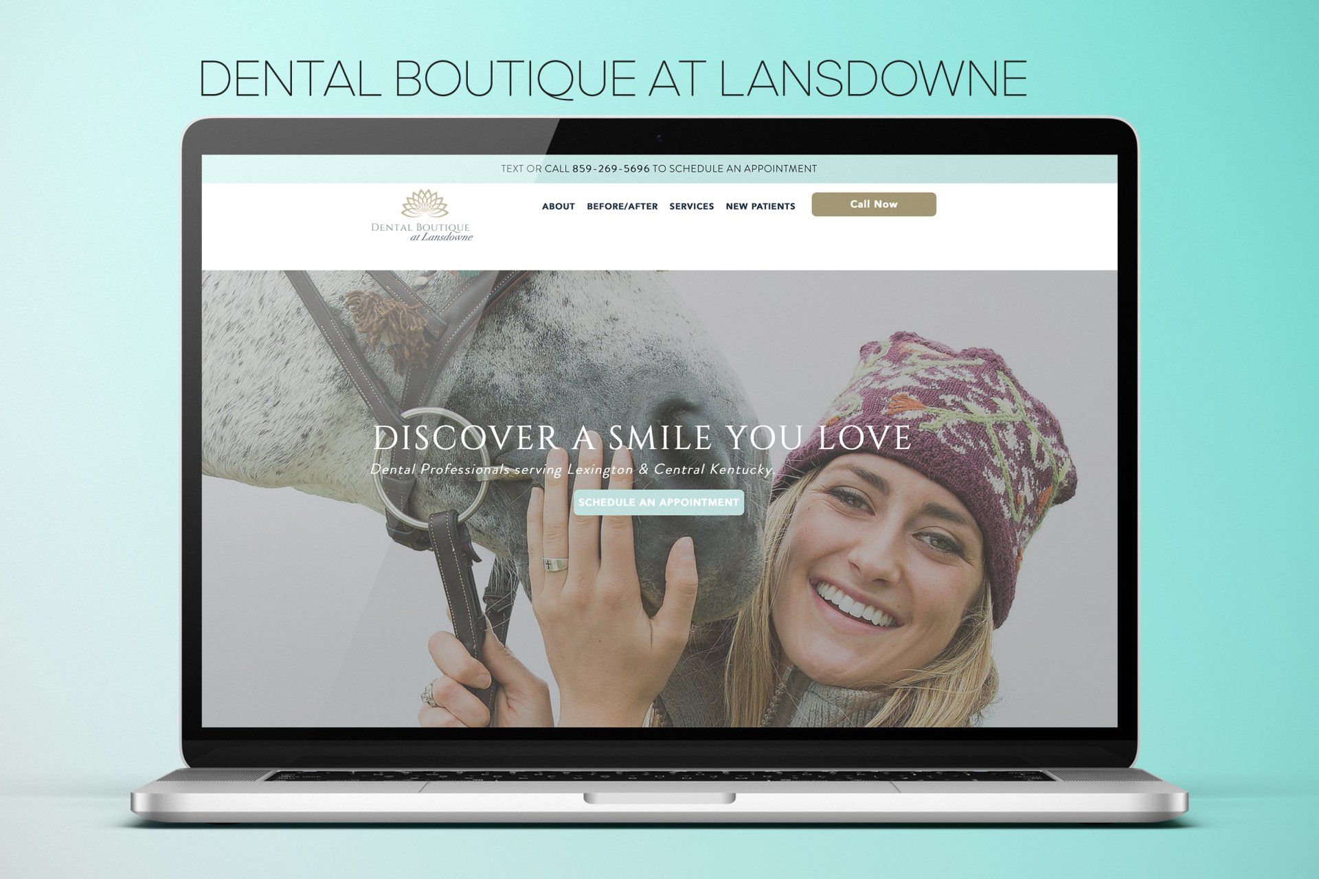 A laptop computer is open to a dental boutique at lansdowne website.