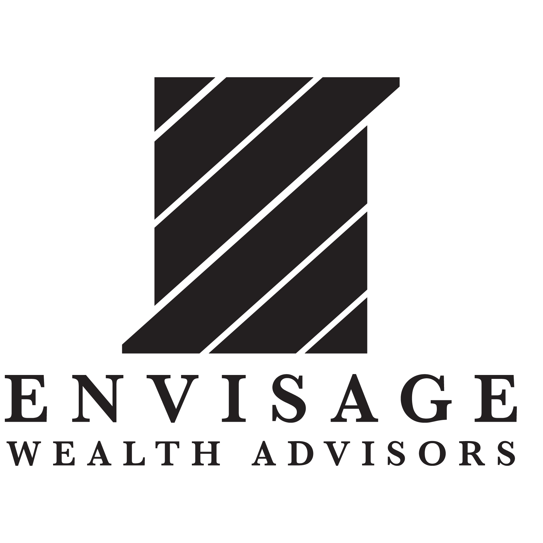 A black and white logo for envisage wealth advisors