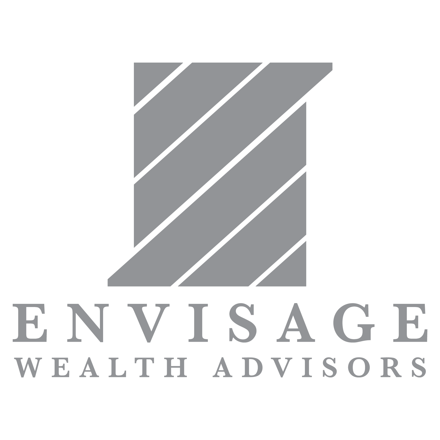 A logo for envisage wealth advisors with a striped square