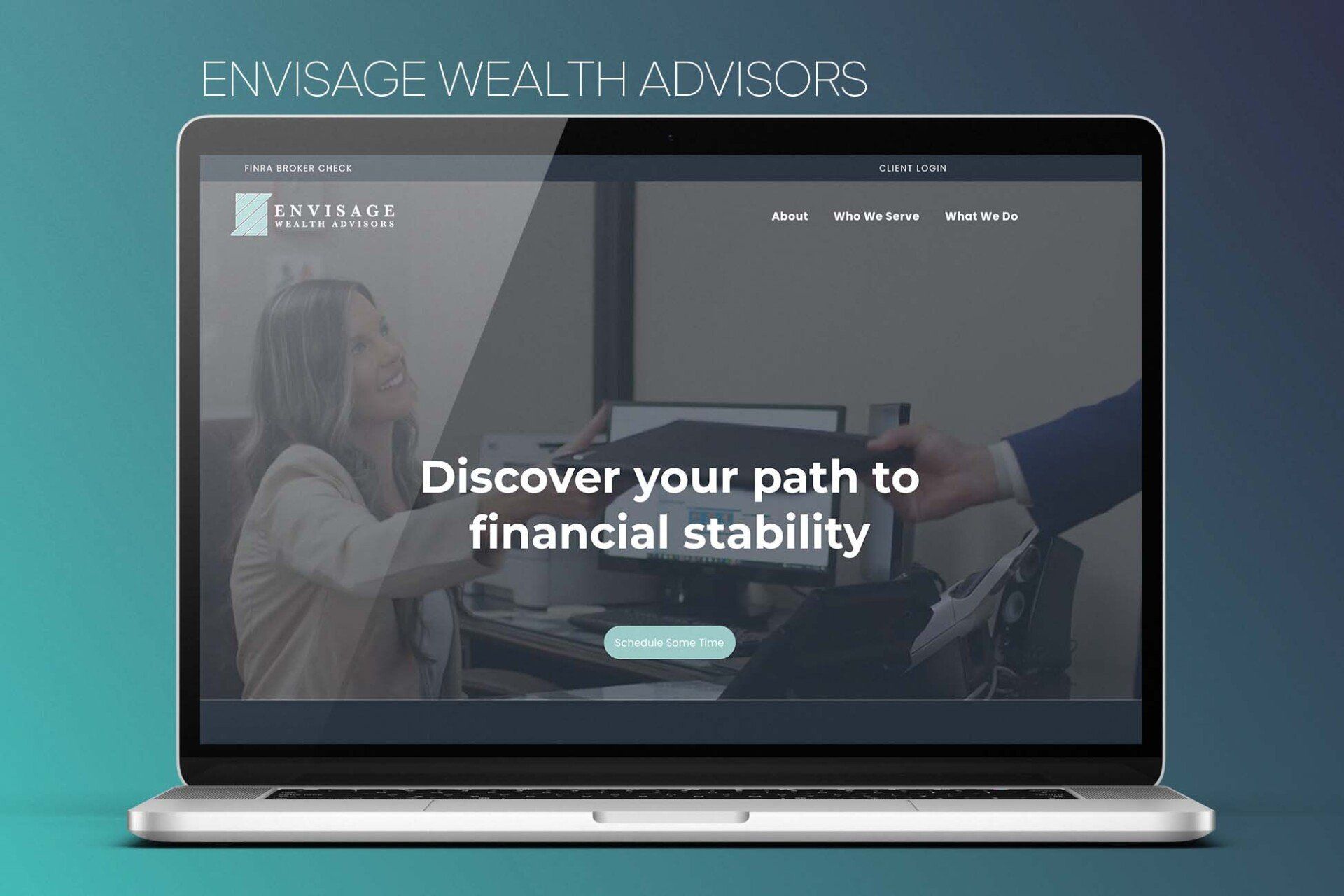 A laptop computer is open to a website that says `` discover your path to financial stability ''.