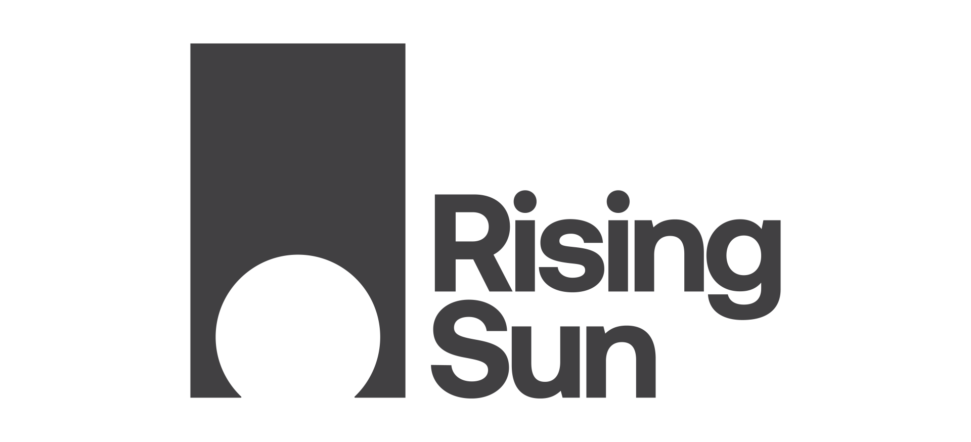 The logo for rising sun is a black and white logo with a circle in the middle.