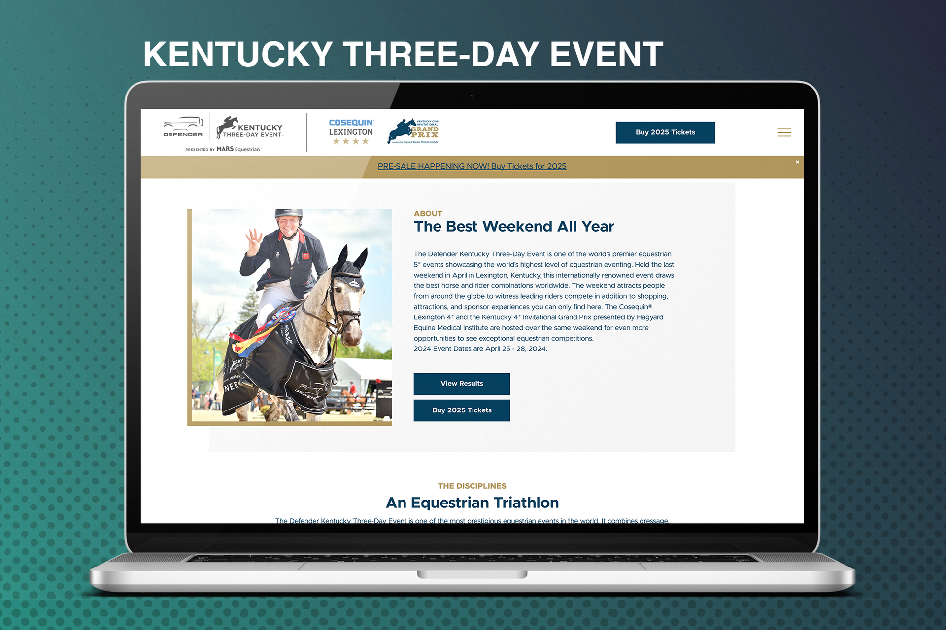 A laptop is open to a kentucky three-day event website