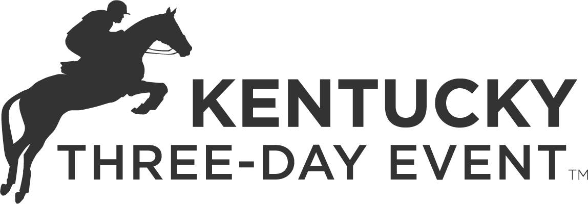 The logo for the land rover kentucky three-day event shows a man riding a horse.
