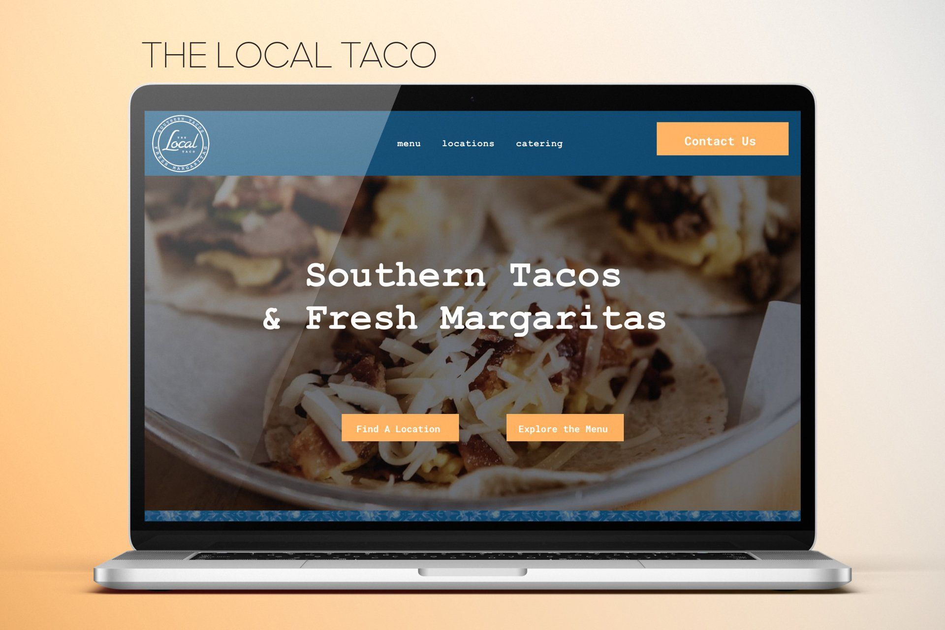 A laptop computer is open to a website for southern tacos and fresh margaritas.