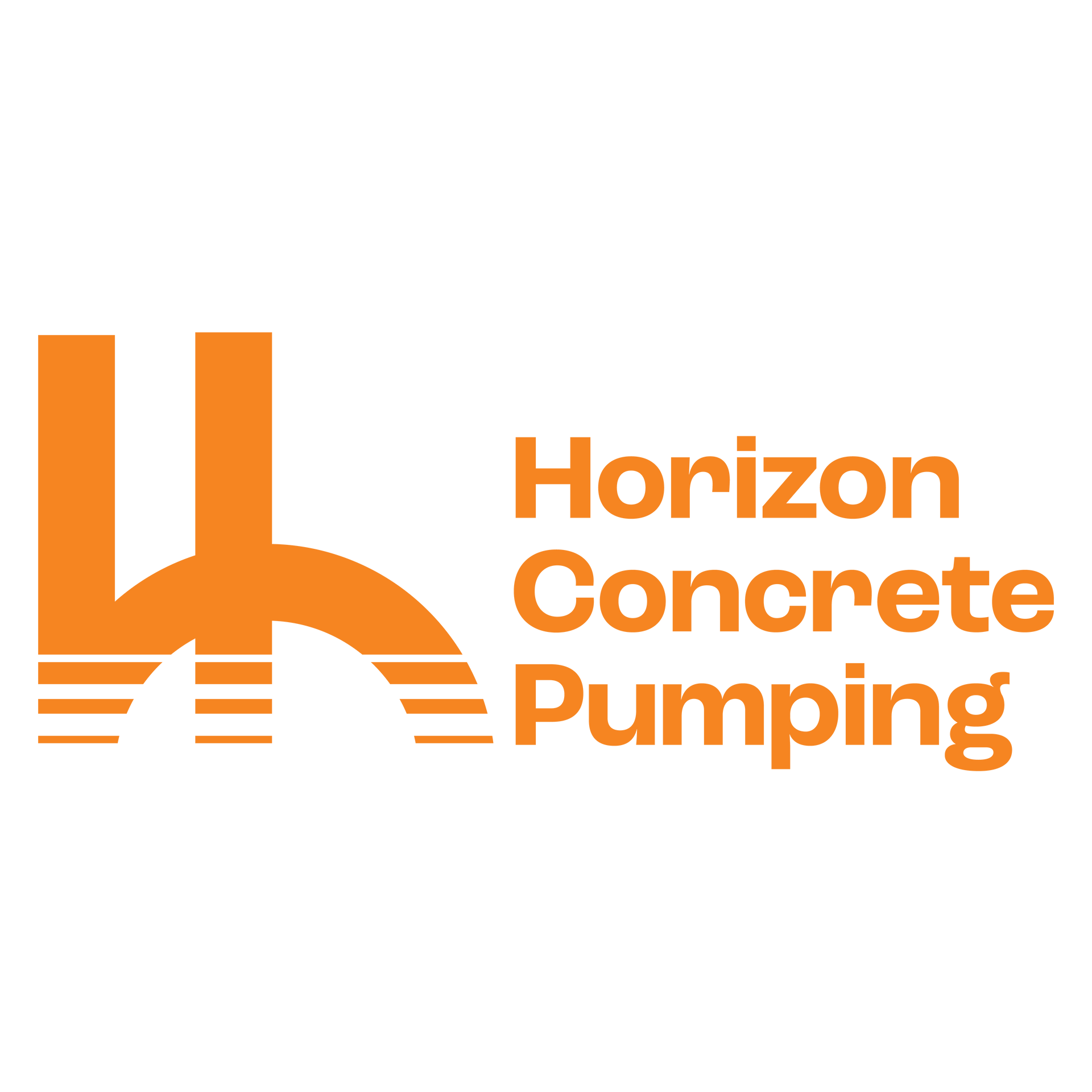 The logo for horizon concrete pumping is orange and white